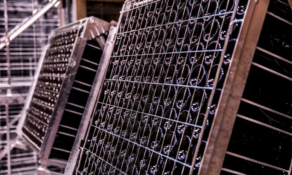 Image of wine bottles stacked in a gyropallette